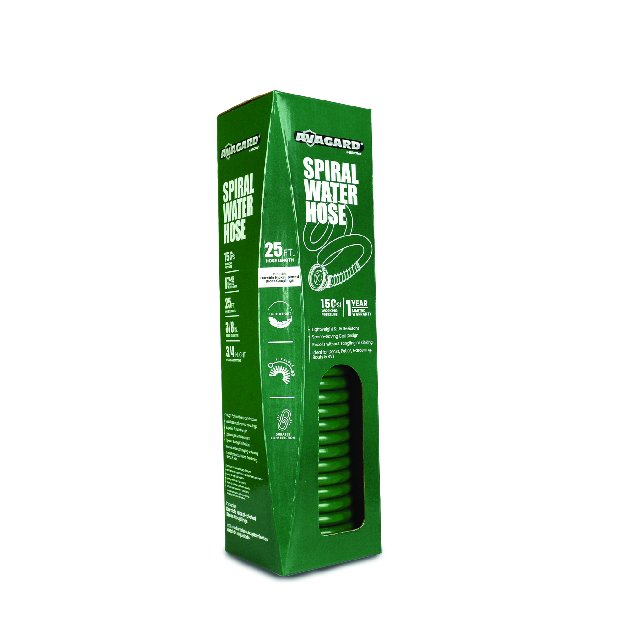 Avagard, 25ft. Green Recoil Water Hose - Compact Durable, Length 25 ft, Hose Connection Size 3/8 in, Max. Pressure 400 PSI, Model# AVGRWH25FT-GN